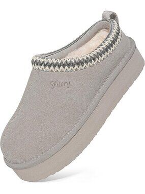 Women's Ash Grey Suede Flat Short Mini Boot Fur Fleece Comfort Slippers